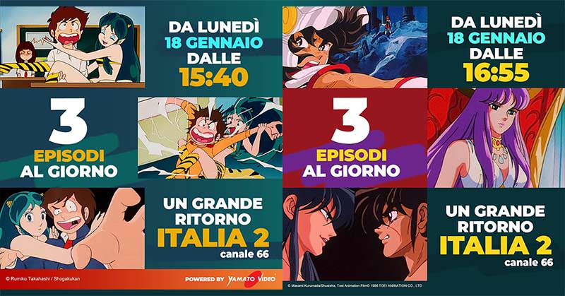 Lamù e I Cavalieri dello Zodiaco tornano su Italia 2